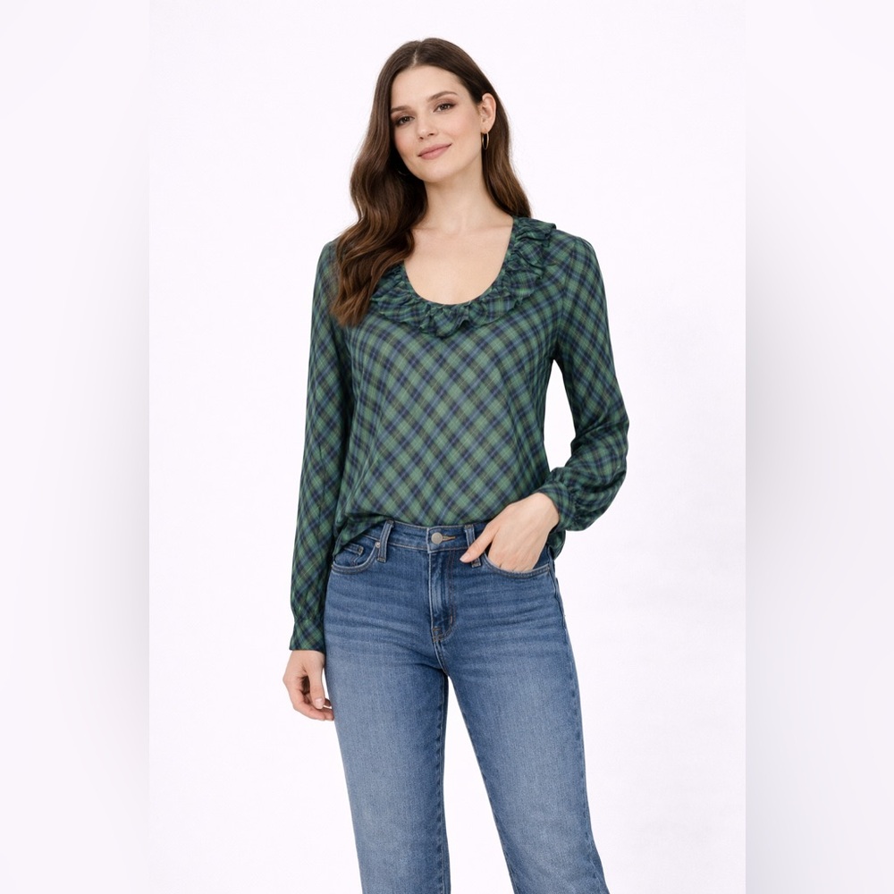 J. Crew Green and Blue Plaid Women's Top